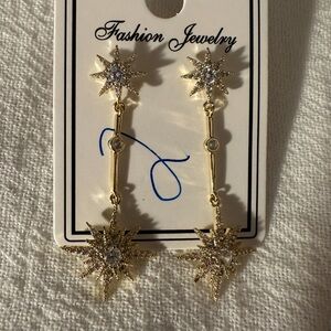 Pave Gold Starburst Drop Earrings